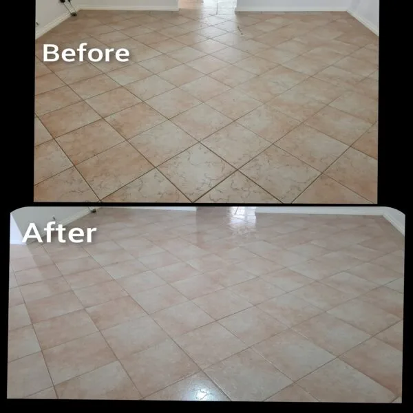 Before and after results of professional Tile and Grout Cleaning Perth showing restored shine and spotless tiled floors.