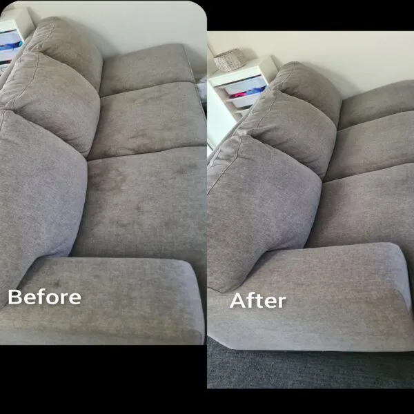 Upholstery cleaning Perth – before and after fabric sofa cleaning showing stain removal and refreshed look